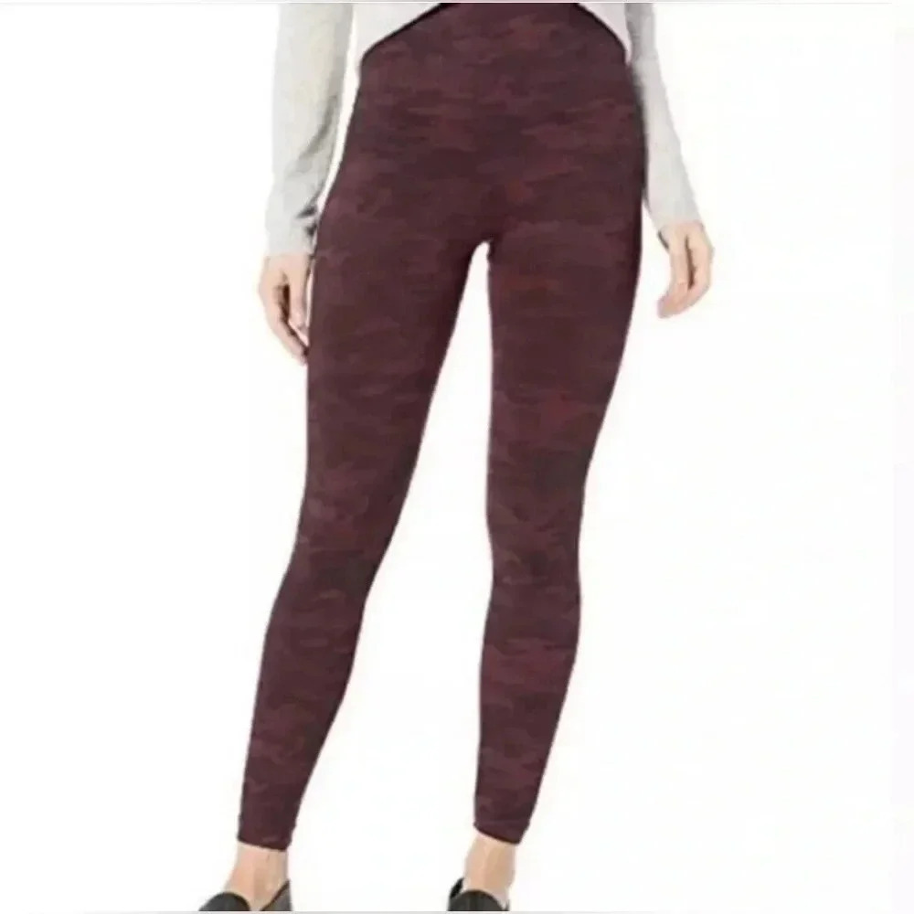 SPANX Look At Me Now Burgundy Camouflage Print‎ Leggings Size L